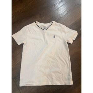 Polo Ralph Lauren Kids White V Neck T Shirt Navy Trim Size 6